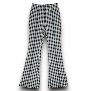 Mittoshop Womens Gingham Check Stretch Flare Pants High Waist Black White Small
